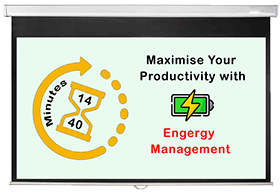 Clock and sand timer with 1440 Minutes course title, emphasizing time and energy management